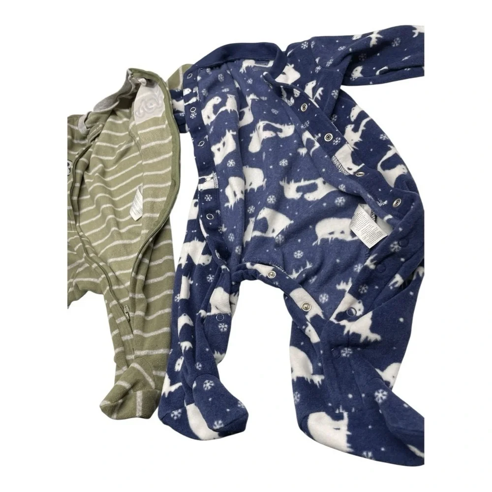 Carter's Green Striped (little brother) Blue Polar Bear Footies  Size: 6 months